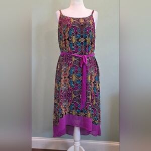 Lane Bryant Paisley Print Hi-Lo Dress Purple Belt Size 14/16